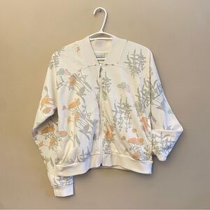 Columbia White & Pastel Floral Zip-Up Bomber Style Sweatshirt